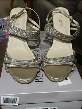 Benjamin Walk Gold Crystal Strap Heels